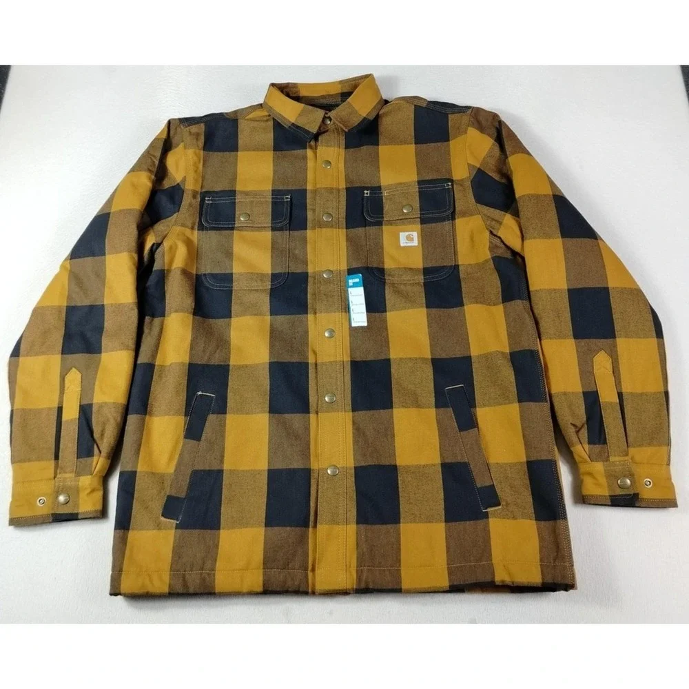 Carhartt‎ Jacket Mens Large Yellow Plaid Sherpa Lined Flannel Shirt Jac TJ4452-M